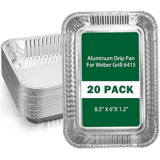 Aluminum Drip Pans for Weber - Disposable Foil Grease Trays Compatible with Weber Grills Spirit Gas Grills, Q Grills, Genesis and Genesis II LX 200 300 Series, Replacement Liners 8.5" X 6", 20 Pack
