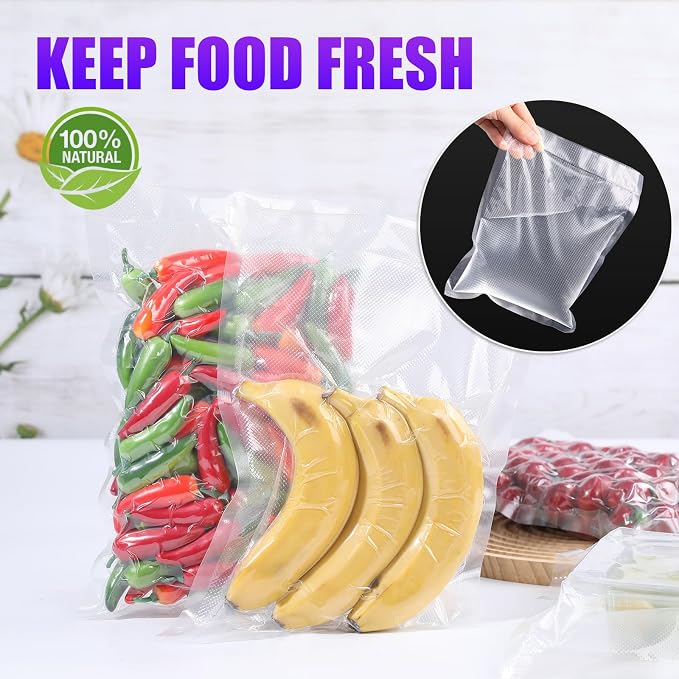 CAREGY Food Vacuum Sealer Rolls Bags 8 Pack | 4 Rolls 8'' x 20' & 4 Rolls 11''x 20', Commercial Grade BPA Free Embossed Food Saver Bag Rolls for Meal Prep & Food Storage