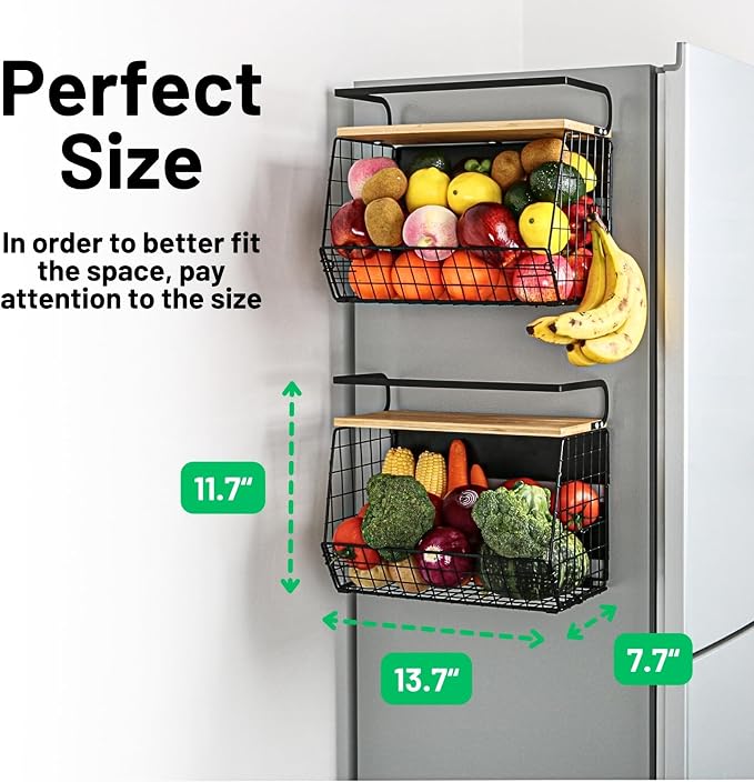 2 Set Magnetic Shelf for Refrigerator with Wood Lid, Fruit Potato & Onion Storage Bins, Pantry Organizers & Storage, Large Container Magnetic Spice Rack for Refrigerator, Kitchen Counter, Cabinet | Strong magnet holds 50lbs, ventilated bin for produce,...