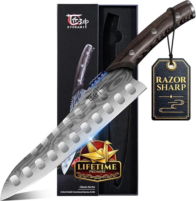 Gyutou Chef Knife, 9.5 Inch Japanese Style Kitchen Knife | Ultra Sharp Durable Professional-grade for Slicing, Chopping, Dicing, Ergonomic Anti-slip Handle, Trusted by chefs