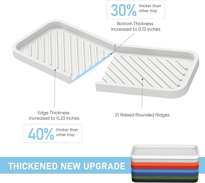 Kitchen Silicone Sink Organizer Tray, Sponge Holder for Sink Caddy（White） | Silicone Soap/Sink/Drip Tray, Kitchen Sink Organizer, Small Mats for Counter, Soap Dish Tray, Dishwashing Accessories