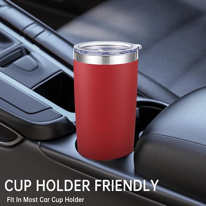 20 oz Tumblers Bulk Stainless Steel Tumbler with Lid, 6 Pack | Wine Red, 20oz Insulated Coffee Mug, Double Wall Vacuum, Powder Coated Cup, for Hot and Cold Drinks