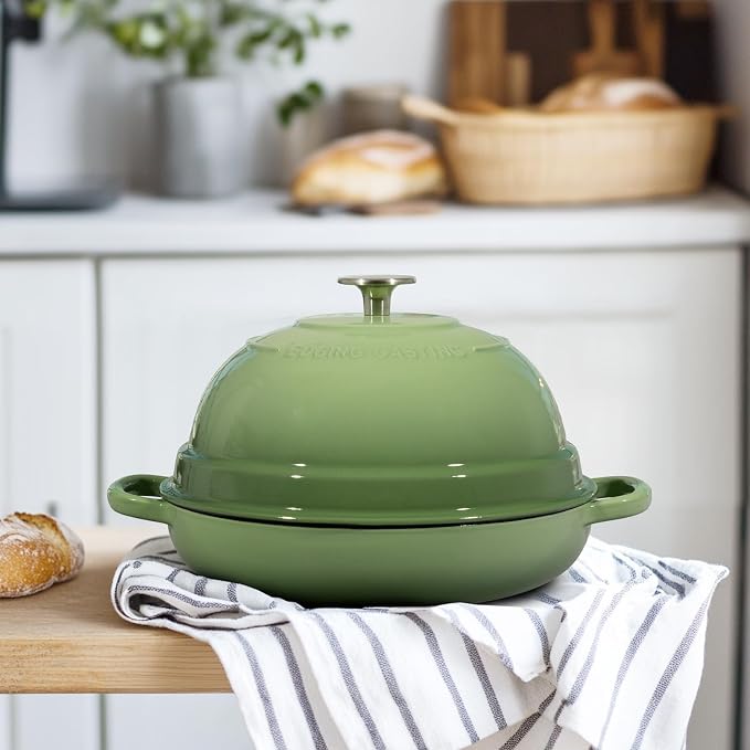EDGING CASTING Enameled Cast Iron Dutch Oven Pot with Lid, Round Bread Oven for Homemade Sourdough Bread Baking, 6 Quart, Pistachio Green
