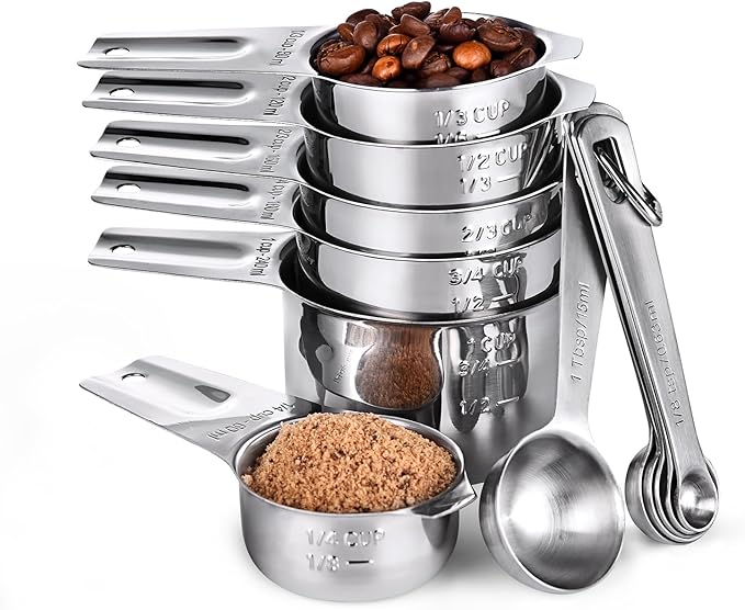 U-Taste Measuring Cups and Spoons, 18/8 Stainless Steel Measure Set of 12 | Metal Measuring Cups Spoons, Stackable Teaspoon Tablespoon Scoop Food Portions, Kitchen Gadgets for Dry & Liquid Ingredient