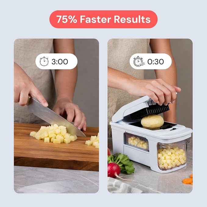 Fullstar Pro XL Vegetable Chopper & Mandoline Slicer w Pull-Out Catch Tray | 11 in 1 Veggie, Onion & Fruit Slicer, Dicer & Grater with Sharp Stainless Steel Blades - XL Food Prep Set ((White)