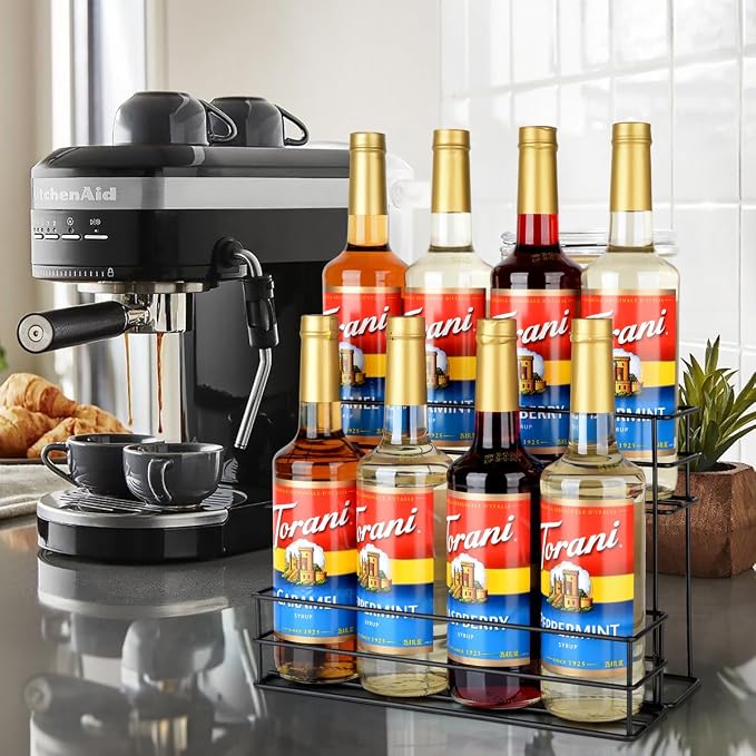 kimilus 8 Bottle Capacity Coffee Syrup Organizer 2 Tier Coffee Syrup Stand Shelf for Coffee Bar Kitchen Small Wine Rack for Bar Family Storage for Syrup Wine Dressing