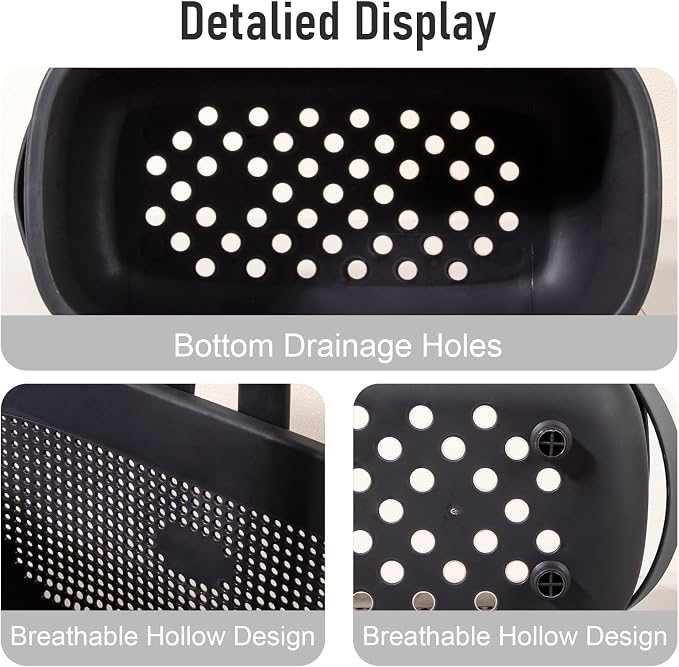 Portable Shower Caddy Basket with Handles Plastic Storage Basket Black | Sturdy Drainage Large Capacity Organizer Basket with Silicone Handles for Bathroom Kitchen Bedroom College Dorm Essentials