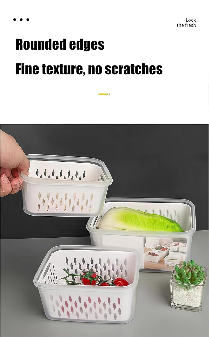 Fruit and Vegetable Storage Containers for Fridge, 6 Pcs/3 Sets Keep Fresh Produce Saver Containers Keeper, Food Storage Containers with Removable Colander (blue)
