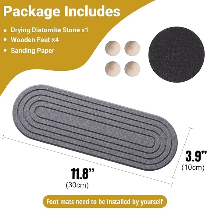 Fast-Dry Diatomite Sink Tray Organizer Absorbent Dark Grey | Absorbent Diatomite Material, 11.8*3.9 in, Stain-Resistant