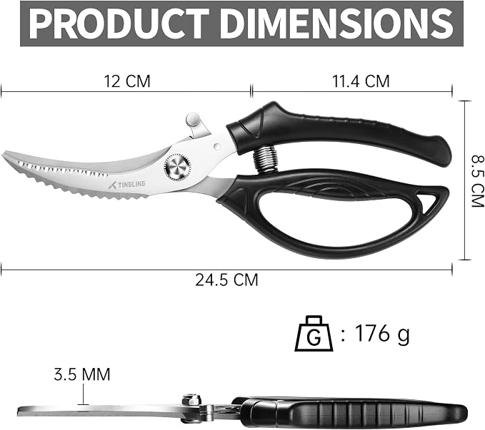 Poultry Shears Heavy Duty for Meat: Easy to Spatchcocking Kitchen Scissors | Stainless Steel Blade for Cutting Bone and Fish Easily, Spring Loaded for Reducing Hand Fatigue