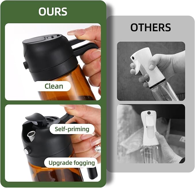 Aovdy 16oz/470ml Glass Oil Dispenser & Sprayer - Leakproof Oil Sprayer Bottle for Kitchen Cooking Air Fryer BBQ Baking Salad (Dark Brown)
