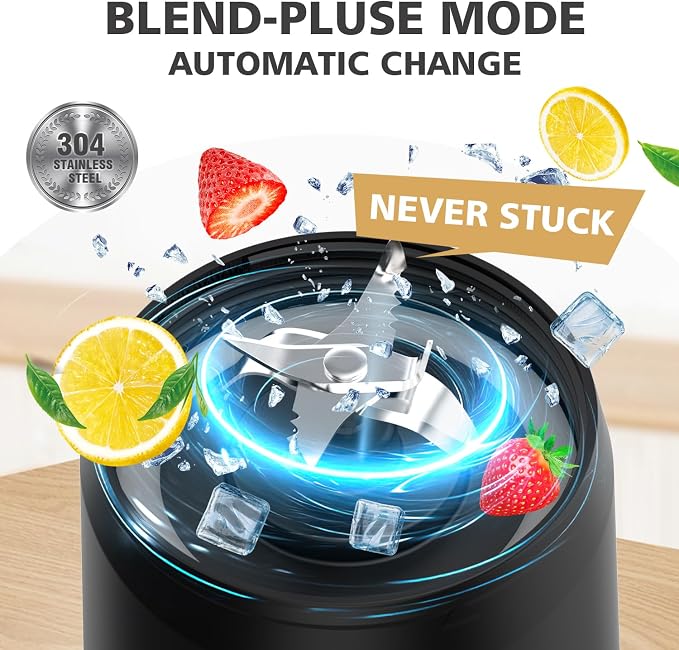 Portable Blender Personal Juicer for Shakes Smoothies with Travel Lid | 24 Oz Electric Protein Shaker Bottle, USB-C Rechargeable, Mini Small Cordless Blender Cup for Kitchen Travel Gym