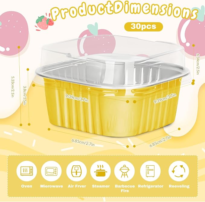 30Pack 5oz Gold Mini Cake Pans with Lids Baking Cups Aluminum Foil Pans Tins, Individual Dessert Cups Containers for Sales,Party,Picnics