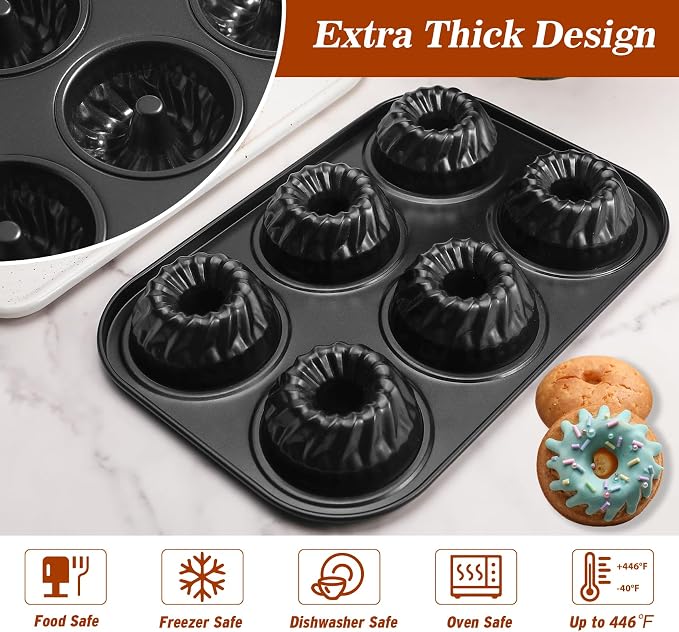 Webake Mini Fluted Tube Cake Pan, Non-Stick 2.8 Inch Cake Pans, Heavy Gauge Carbon Steel, 6-Cavity Set of 2
