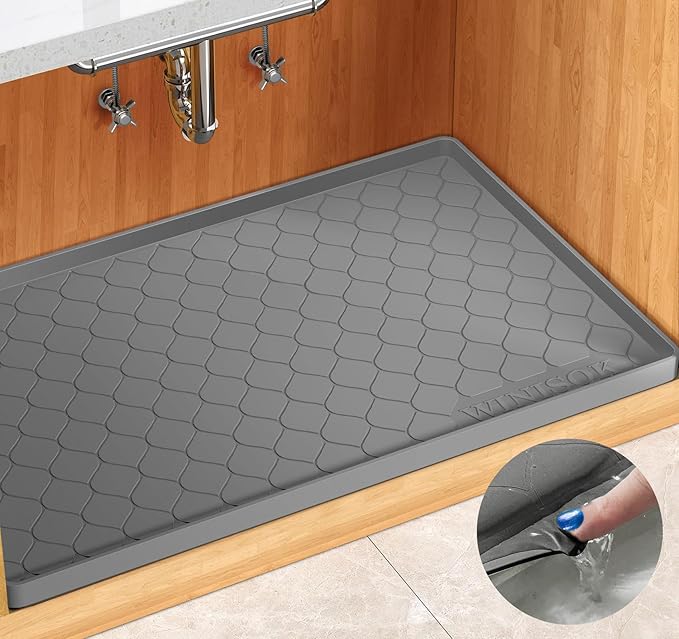 Winisok Waterproof Under Sink Mat 22" x 22", Silicone Mat, Dark Gray | Raised Edge Traps Spills & Leaks, Shelf Liner, Cabinet Protector, for Kitchen, Bathroom, Boots, Pets, Home Essentials
