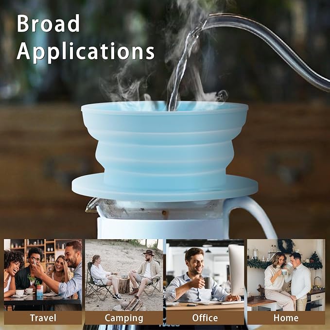 Collapsible Pour Over Coffee Dripper Single Cup, Paperless Travel Pour Over Coffee Maker Camping, Drip Coffee Maker with Reusable Metal Filter (Blue)