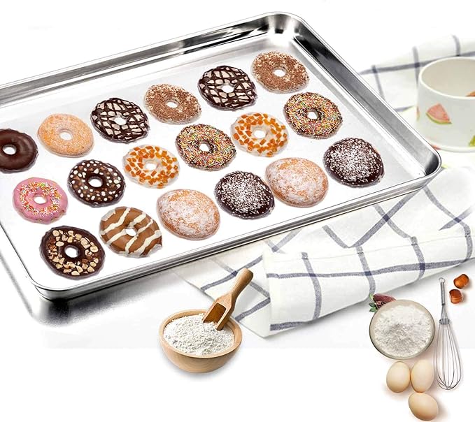 TeamFar Baking Sheet with Cooling Rack Set, 16 x 12 x 1 inch | Stainless Steel Quarter Sheet Pan Tray Cookie Sheet with Baking Rack, Non Toxic & Healthy, Mirror Finish & Dishwasher Safe