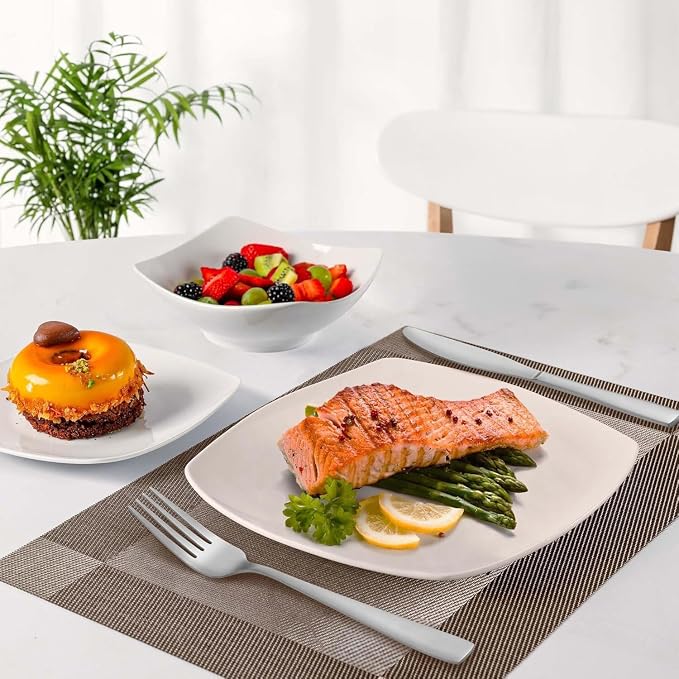 Zulay Kitchen Luna 18-Piece Porcelain Dinnerware Set - Chip and Scratch Resistant Plates and Bowls - Premium Quality Dishes Set for 6, White