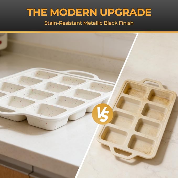 Silicone Mini Loaf Pan 2 Pack with Reinforced Metal Frame 12-Cavity | Non-Stick Baking Mold for Banana Bread, Cornbread & Keto Snacks - Easy Release & Dishwasher Safe, Cream with Color Dots