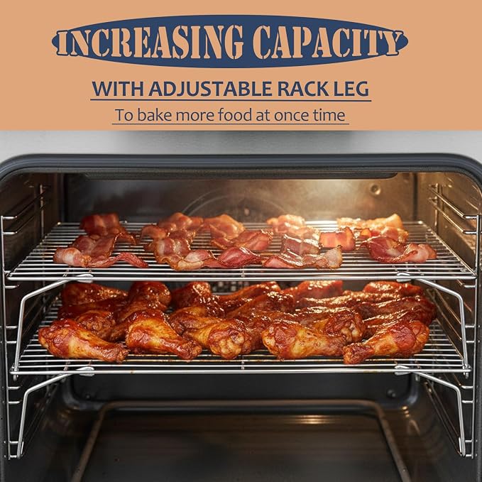 E-far 5-Tier Stainless Steel Cooling Rack, 15”x10.1" for Cooking and Baking | Stackable Wire Cooling Rack with Folding Leg, Non-toxic for Baking Cooking Cookies, Oven Safe & Dishwasher Safe