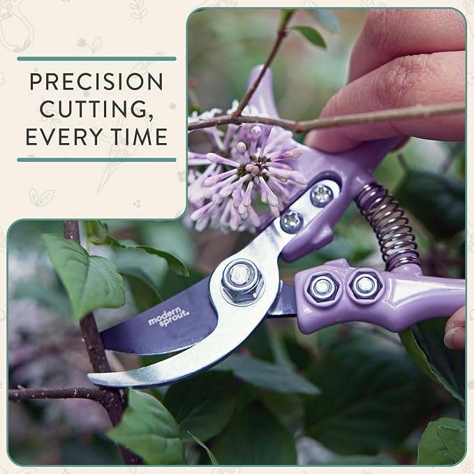 Modern Sprout Bypass Hand Pruners - Scissors - Gardening Tools - Ocean | Lightweight Pruning Tool W/ Easy-Lock - Sharp Bypass Carbon Steel Blade - Rust-Resistant - Reusable Holster for Storage