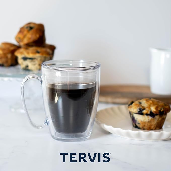 Tervis Clear & Colorful Tabletop Made in USA Double Walled Insulated Tumbler Travel Cup Keeps Drinks Cold & Hot, 16oz Mug, River Rock | Made in USA, Double-wall Insulated Keeps Coffee & Matcha Hot, Shatterproof, BPA-Free, Dishwasher Safe, Gifts under $25