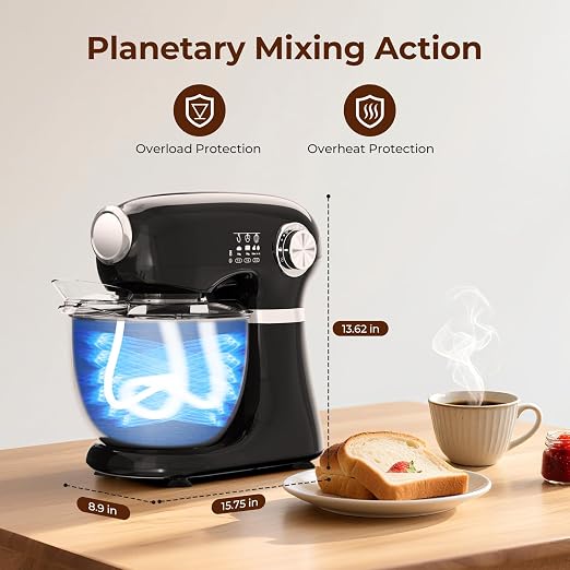 Electactic 5.3 Quart Electric Stand Mixer With 12 Speed, Low Noise | Electric Mixer With Tilt Head, Kitchen Mixer for Daily Use with Egg Whisk, Dough Hook, Flat Beater, Anti-slip Suction Cup