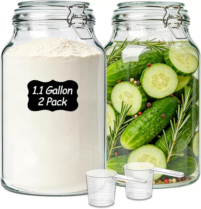 ComSaf Large Glass Jars with Airtight Lids 1.1 Gallon 2 Pack Wide Mouth | Flour sugar rice, Kombucha kimchi, Sourdough pickling, Pantry organization, Pickling fermenting, Cabinet organization
