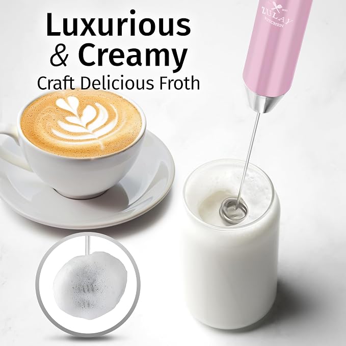 Zulay Kitchen Rechargeable Milk Frother Handheld - Frother Wand, Drink Mixer, Electric Whisk Frother, for Cappuccinos, Matcha & Protein Powder - Lux Double Whisk 2 Speed Waterproof 2000mAh Pink