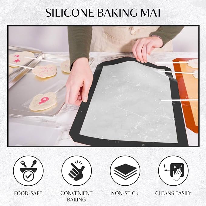 Silicone Baking Mat (S, M, L) with Measurement Indicators, Non-Slip Surface, and Pastry Mat Sheet for Dough Rolling - Perfect for Creating Cookies, Macarons, and Bread - Pack of 3