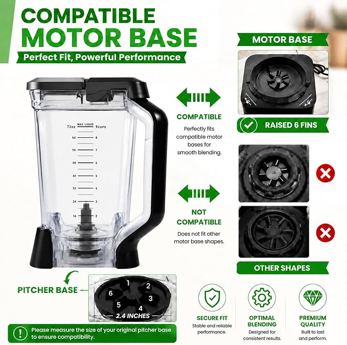 72oz XL Replacement Blender Pitcher for Ninja BN701 & BN700, 6-Fin | Fits for NinjaBN700, BN701, BN700C, BN701C.72oz crushing pitcher.BPA-free, dishwasher safe. Heavy-duty 6-fin base.