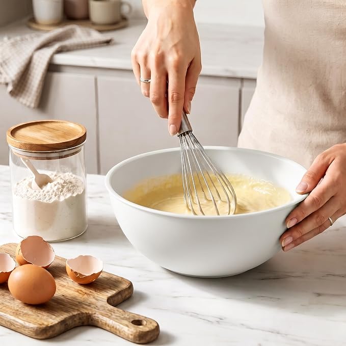 BoxedHome BPA Free Plastic Round Mixing Bowl with Lids, 12 Pack Nesting Bowls with Lids Set, Microwave and Dishwasher Safe Prep & Serving Bowls Great for Mixing, Baking, Serving (White, 12pcs)