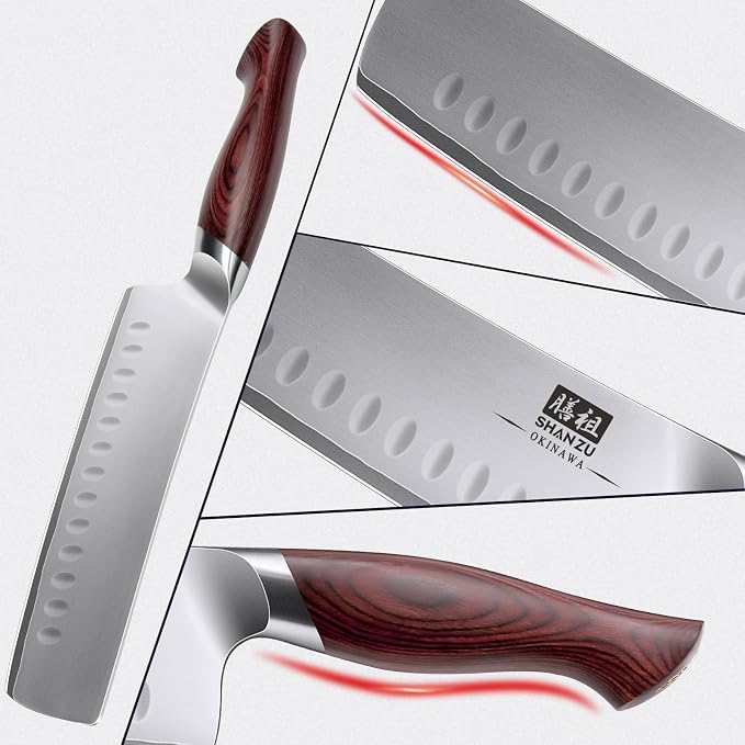 SHAN ZU 7 In Nakiri Knife, 10Cr15MoV High Carbon Stainless Steel Chef Knife | Japanese Professional Sharp Multipurpose Asian Kitchen Vegetable Cleaver Chopping Knife with Ergonomic Pakkawood Handle