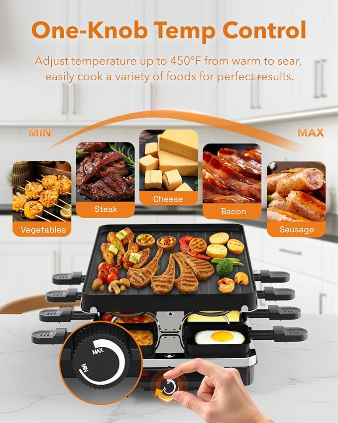 HBN Raclette Table Grill, 2-in-1 Korean BBQ Grill & Electric Griddle, 1300W | 8 Warming Trays, Reversible Nonstick Plate, Crepe Maker with Adjustable Temperature, for Indoor Family Gatherings, Parties