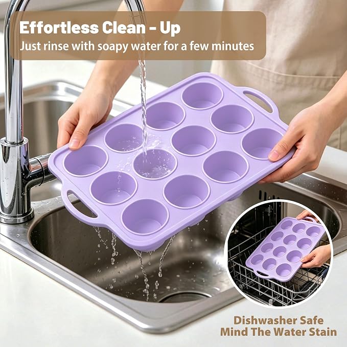 Silicone Muffin Pan Set: Non Stick 12 & 24 Silicone Muffin Pans for Baking | Easy Release - Complete Shaping Each Use Avoid Re-baking - BPA-free Cupcake Tin Reinforced Frame for Oven Home Bakers Vnray