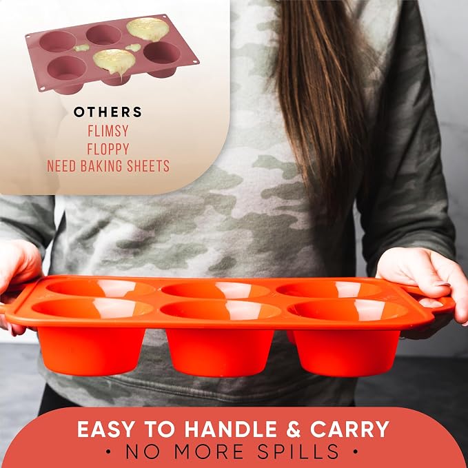 Silicone Muffin Pan, Regular Size 6 Cup Nonstick Cupcake Pan, BPA-Free | Metal Reinforced Silicone Muffin Pans for Baking, Nonstick Silicone Cupcake Pan, Easy Release Surface, Dishwasher Safe