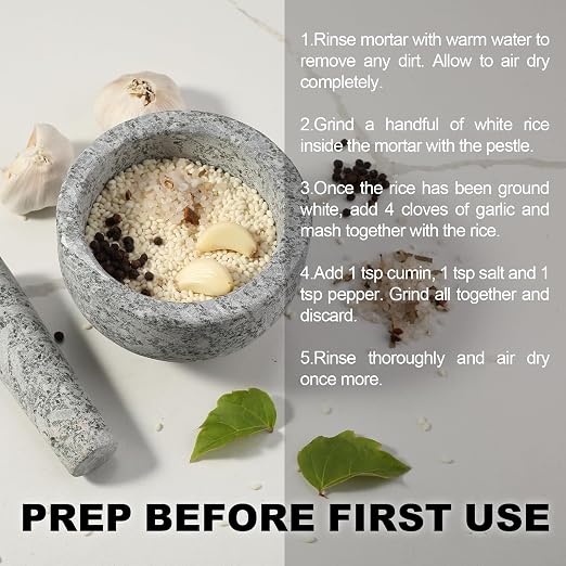 Natural Marble Mortar and Pestle Set, 5" Heavy Duty Granite Grinder for Kitchen, Guacamole, Salsa, Pill Crusher, Spice, Herb, Marble Bowl for Kitchen Counter, Granite Spice Grinder Bowl