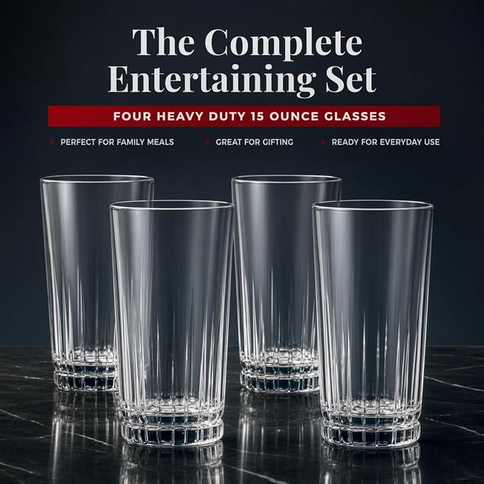 Anchor Hocking Aniston Drinking Glasses (4-Pieces, 15-ounce, dishwasher safe)
