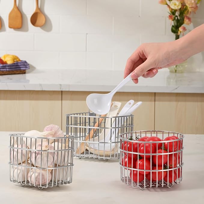 304SS Fruit Basket 1.5L Kitchen Storage Colander Produce Holder | 304 stainless steel, rust-resistant, breathable mesh, quick drainage, versatile countertop organizer, compact modern, durable
