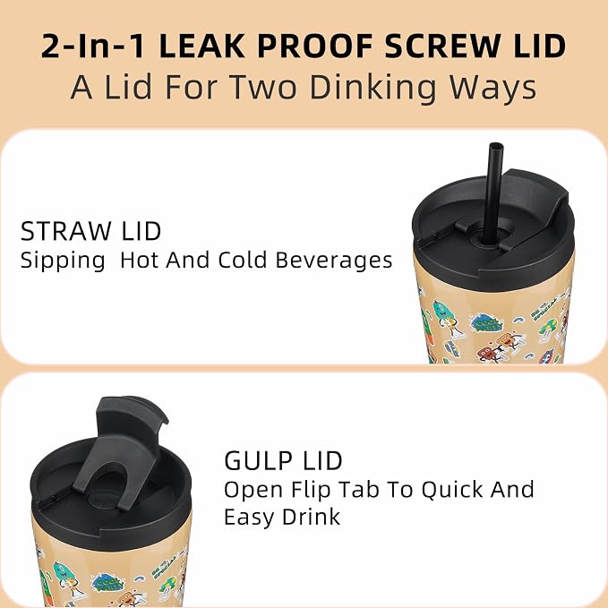 BJPKPK 18 oz Coffee Tumbler with Straw, Insulated Stainless Steel Cup | Double Wall Vacuum, Leak Proof, Keeps Hot/Cold, BPA Free, Cupholder Friendly, Travel, Spring Party-Brown