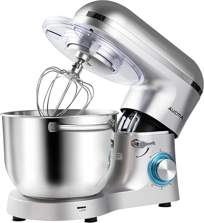 Aucma Stand Mixer,6.5-QT 660W 6-Speed Tilt-Head Food Mixer, Kitchen Electric Mixer with Dough Hook, Wire Whip & Beater (Silver, 6.5QT)