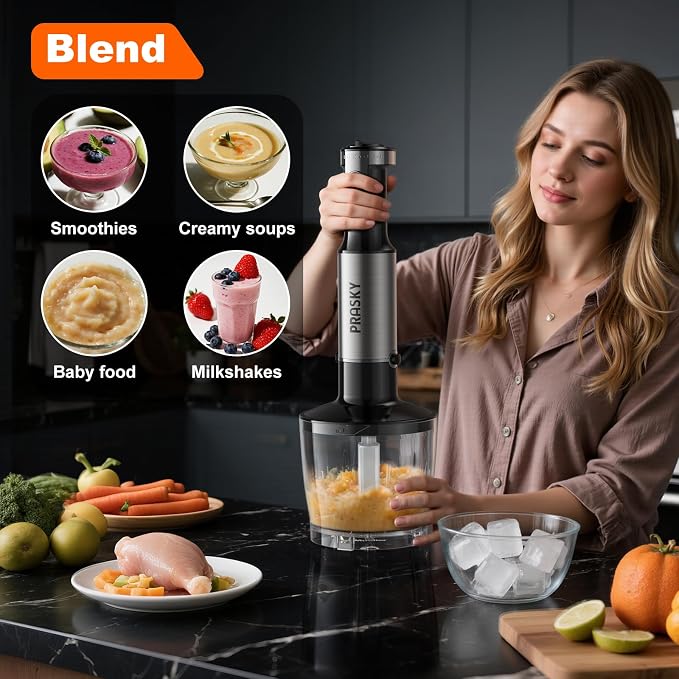 Immersion Blender Handheld 1200W, 20-speeds, 5-in-1 Handheld Mixer | Mining Beaker,Chopper,Whisk, Frother and Stick Blender Suitable for Kitchen, Protein Shakes and Baby Food - Black