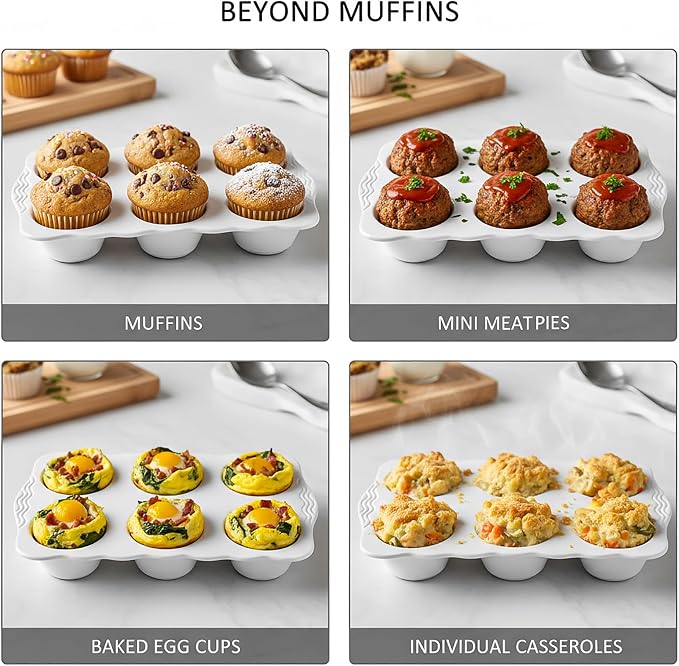 Hiceeden 2 Pack Ceramic Muffin Pans, 6 Cups Non-stick Muffin Tin Cupcake Baking Pans with Handles for Muffin Cakes, Egg Tarts, Mousse, Pot Pie, Jelly