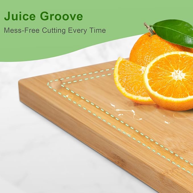 Bamboo Cutting Board, Wood Chopping Board with Juice Groove and Handle, 12×9 Inch Lightweight Kitchen Cutting Board for Fruit, Vegetables, Bread, Cheese, Snacks, Meat, BBQ, and Serving
