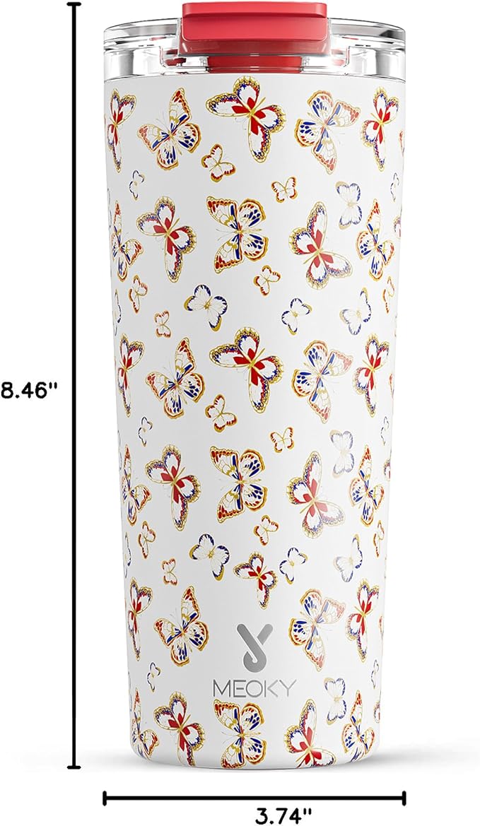 Meoky 24 oz Insulated Travel Coffee Mug: Leak Proof Lid, Jewel Butterfly | Stainless Steel Coffee Tumbler, Keeps Hot for 8 Hours or Cold for 24 Hours, Fits in Car Cup Holder, BPA Free