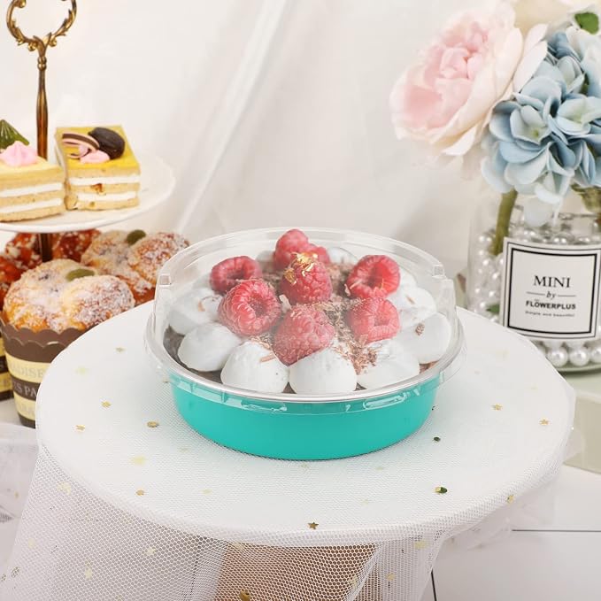 Beasea Mini Pie Pans with Lids, 4 Inch 100 Pack Disposable Cake Pans, 8 Oz Elegant Blue Aluminum Pie Pan Tin Round Disposable Tin Tart Pans Mini Cheesecake Pan for Pie Tart Quiche