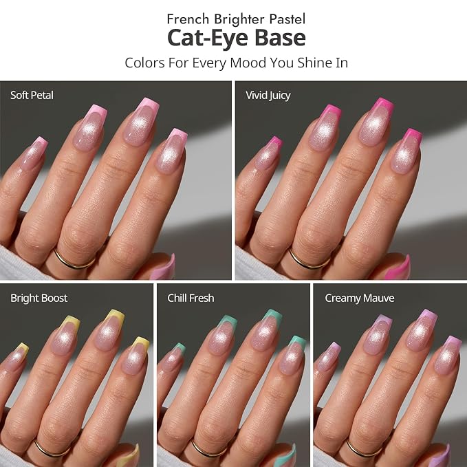BTArtboxnails XCOATTIPS Pastel French Tip Press On Nails, S Coffin, Cat Eye | Lamp-Curable 4-Week Wear, Salon Quality Value at Home, Natural Nail Look, Easy-to-Apply for Beginners, 160ct Nail Tips Only