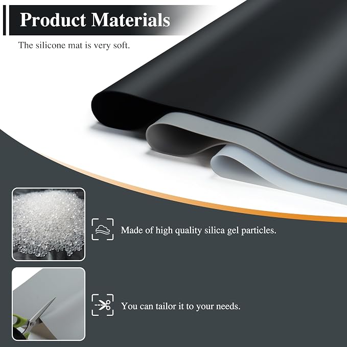 Silicone Mats, 2Pcs 15.7"x 11.8"x 0.03" Grey Silicone Table Mats | for Craft, Kitchen Counter, Jewelry