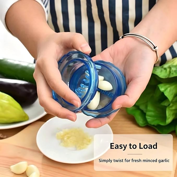 2PCS Manual Garlic Twister and Ginger Mincer Tool, Manual Garlic Twister and Mincer, Garlic Crusher, Garlic Grinder, Compact Garlic Mincer Tool, Ginger, Herbs (White+Bule)