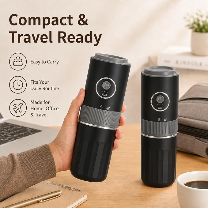 Portable Electric Coffee Grinder and Brewing Kit, Black | Rechargeable, Conical Burr Mini Grinder, 32g Capacity, Includes Filter & Coffee Cup
